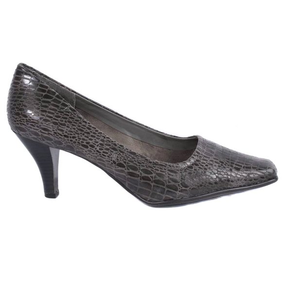 AEROSOLES Gray Reptile Embossed Square Toe Pumps Size 10 - Picture 1 of 7
